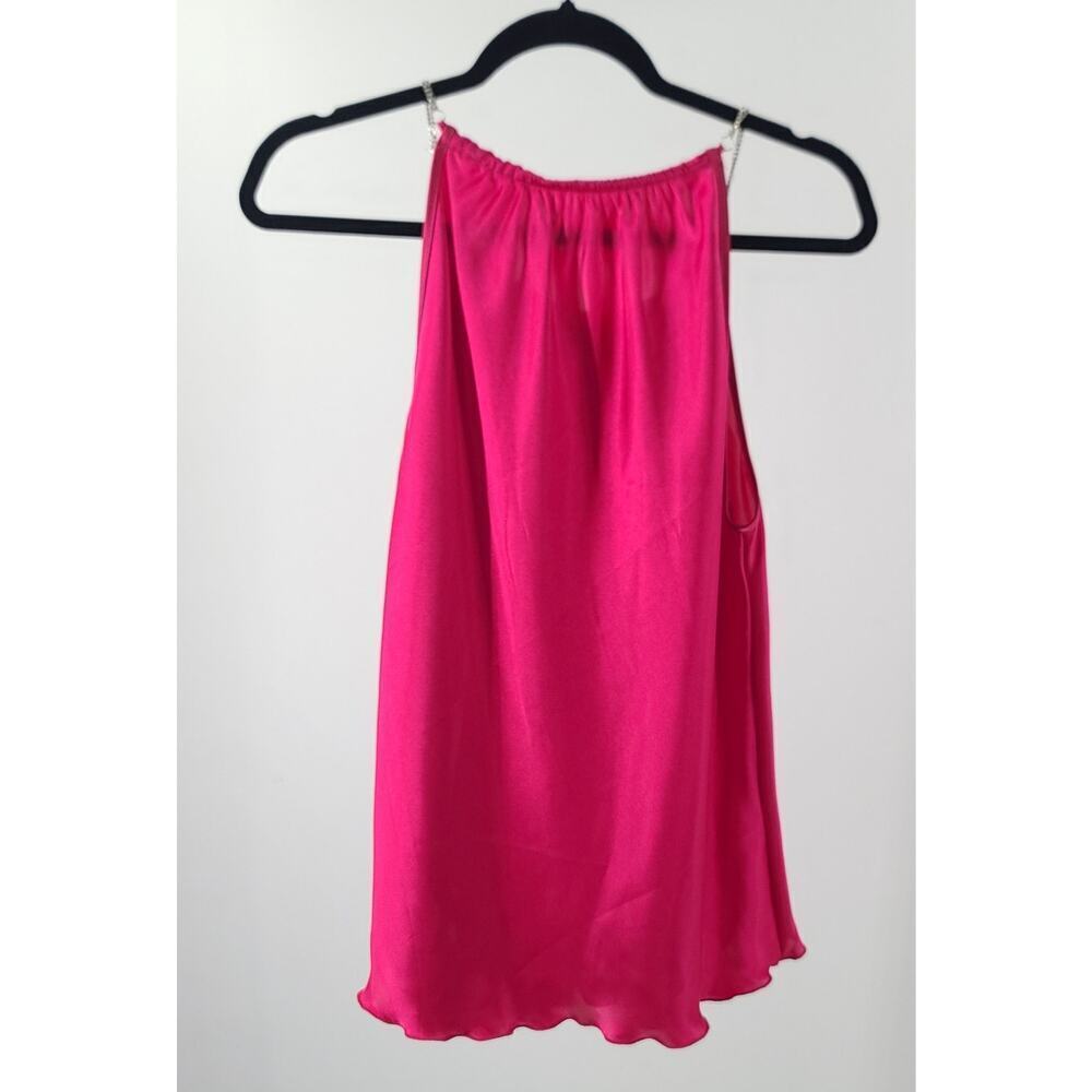Pink satin tank with Rhinestone straps Party festival pink Size Large Glam Bling